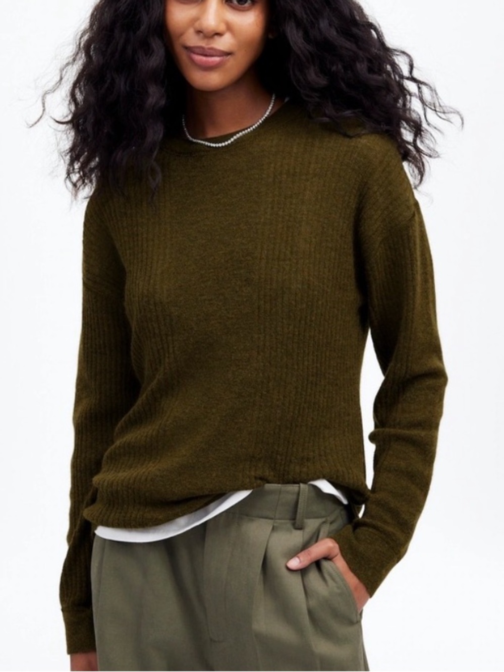 Madewell Ribbed Alpaca Blend‎ Crewneck Sweater NT578 - Kale - S